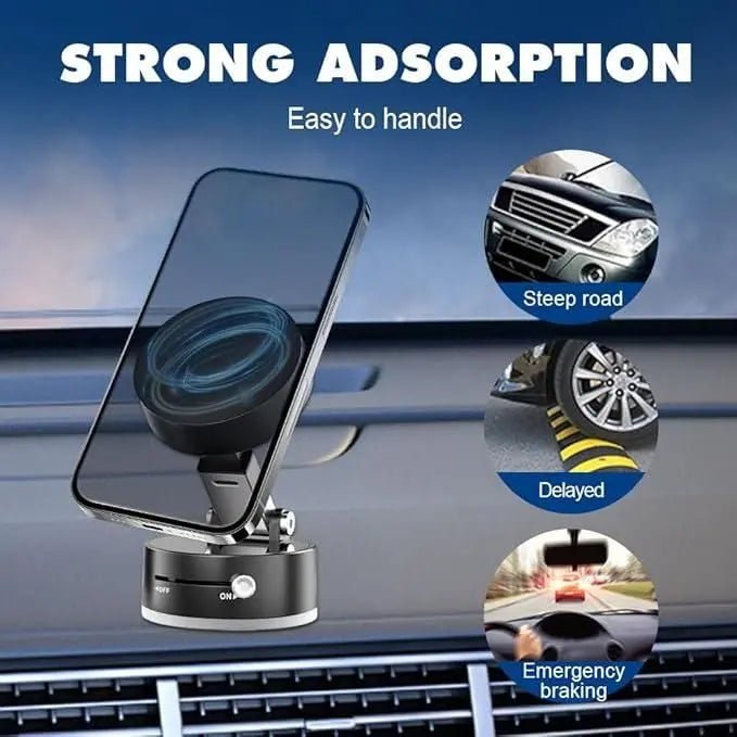 Vacuum Magnetic Suction Phone Holder – 360° Foldable & Strong Magnetic Grip - Fixivoo