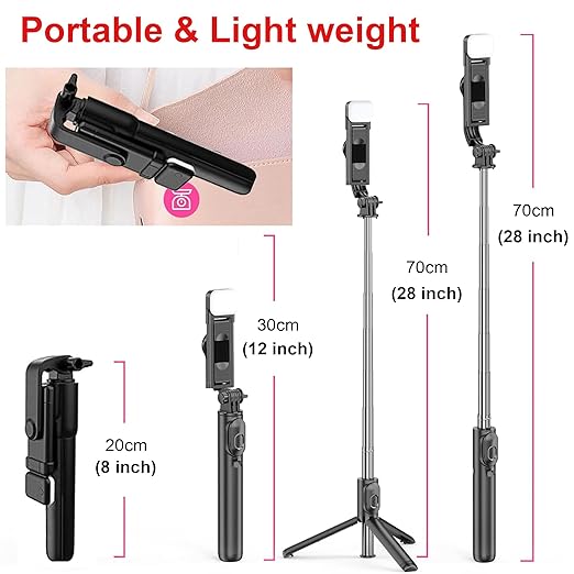 3 - in - 1 Extendable Selfie Stick Tripod with Bluetooth Remote & LED Flash - Fixivoo