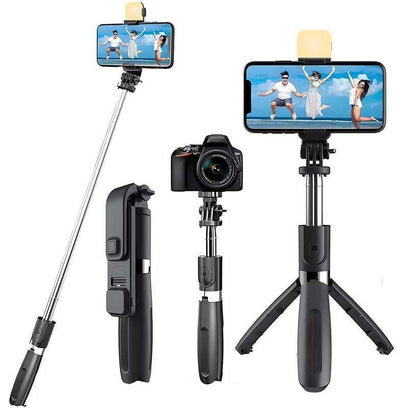 3 - in - 1 Extendable Selfie Stick Tripod with Bluetooth Remote & LED Flash - Fixivoo