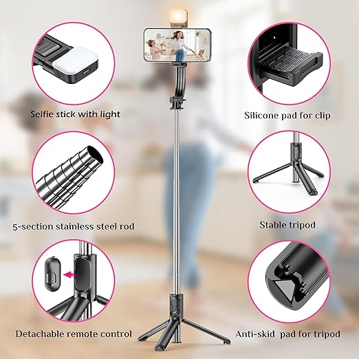 3 - in - 1 Extendable Selfie Stick Tripod with Bluetooth Remote & LED Flash - Fixivoo