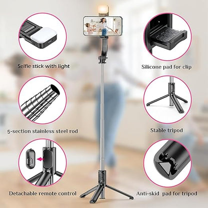 3 - in - 1 Extendable Selfie Stick Tripod with Bluetooth Remote & LED Flash - Fixivoo