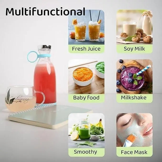 Portable USB Rechargeable Mini Juicer Blender – 380ml for Travel, Gym & Office Use 14s9bc-ez
