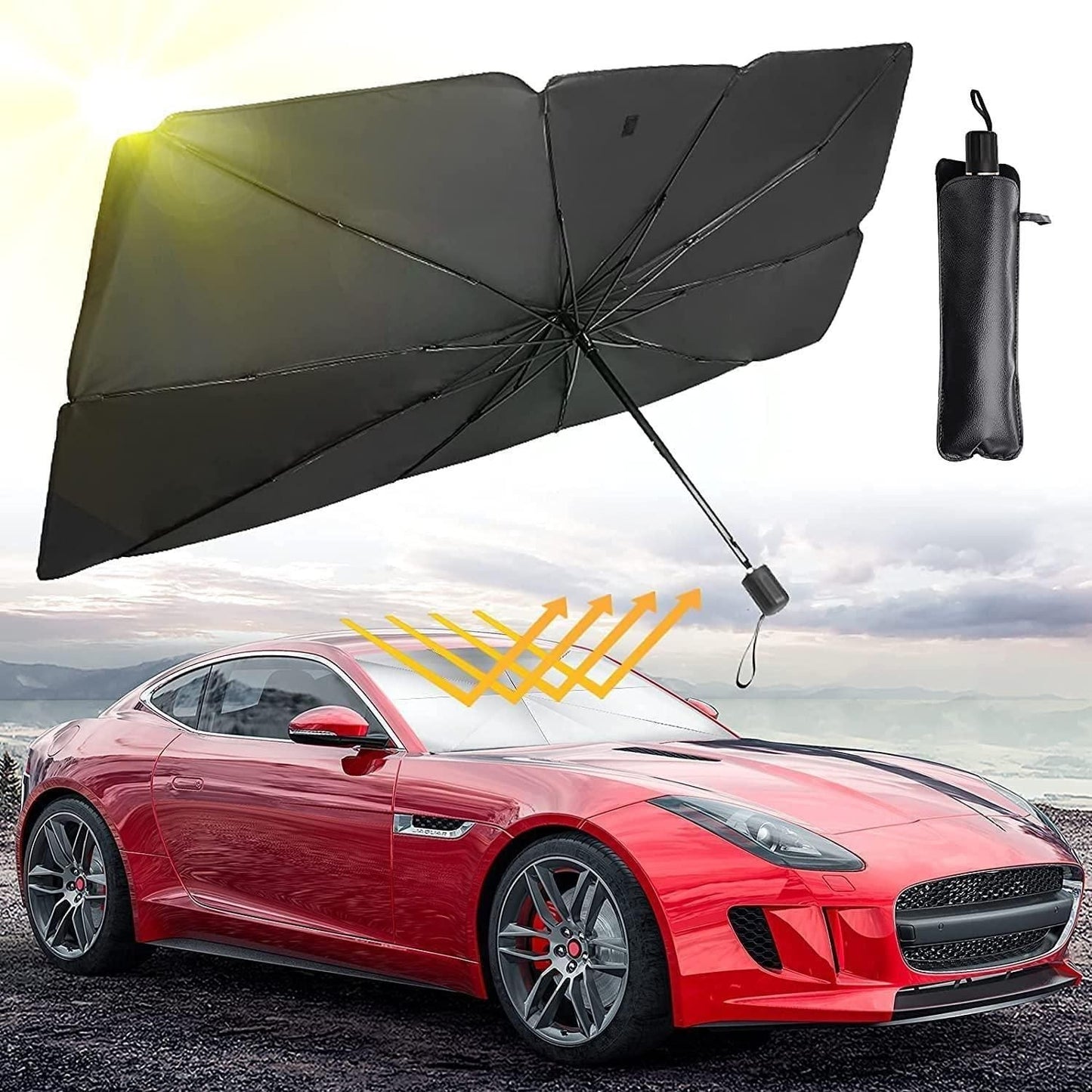 Car Windshield Sun Shade Umbrella – Foldable UV Heat Protector for Cars 14s9bc-ez